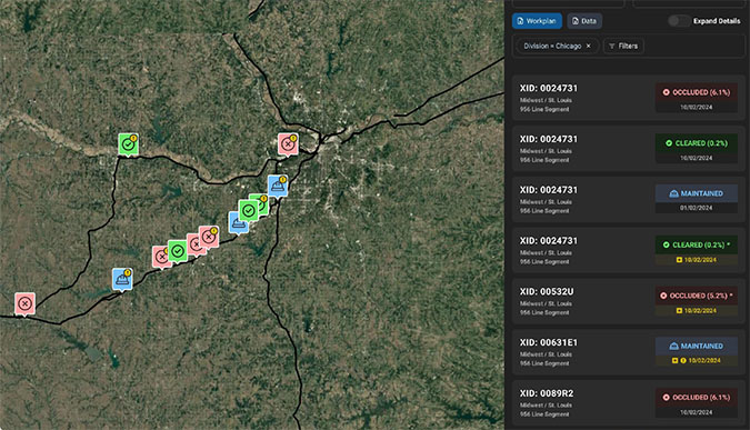 A screenshot of the technology highlighting which crossings have been cleared A screenshot of the technology highlighting which crossings have been cleared